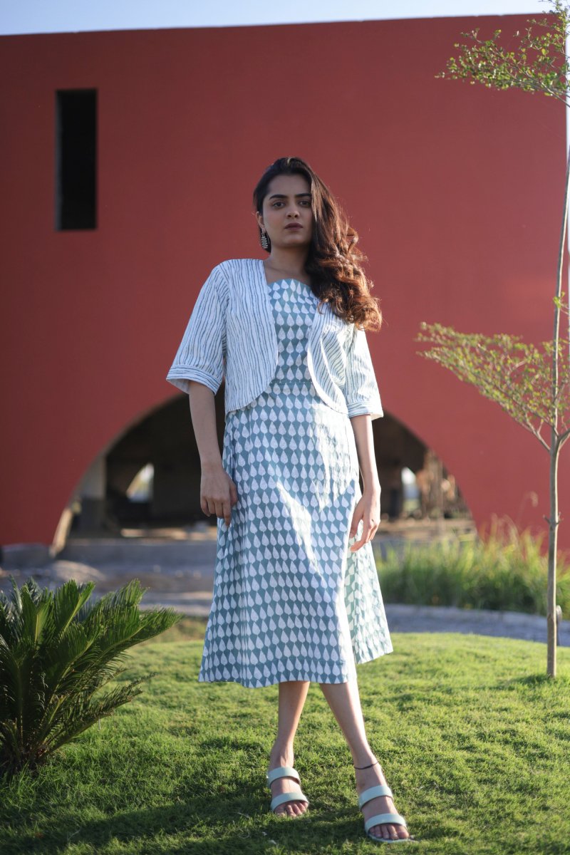 WOK Printed dress with Reversible Jacket - Payal