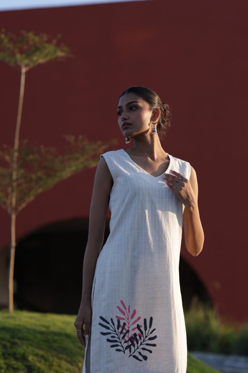 WOK Sleeveless Kurta Set with Botanical Motif - Payal