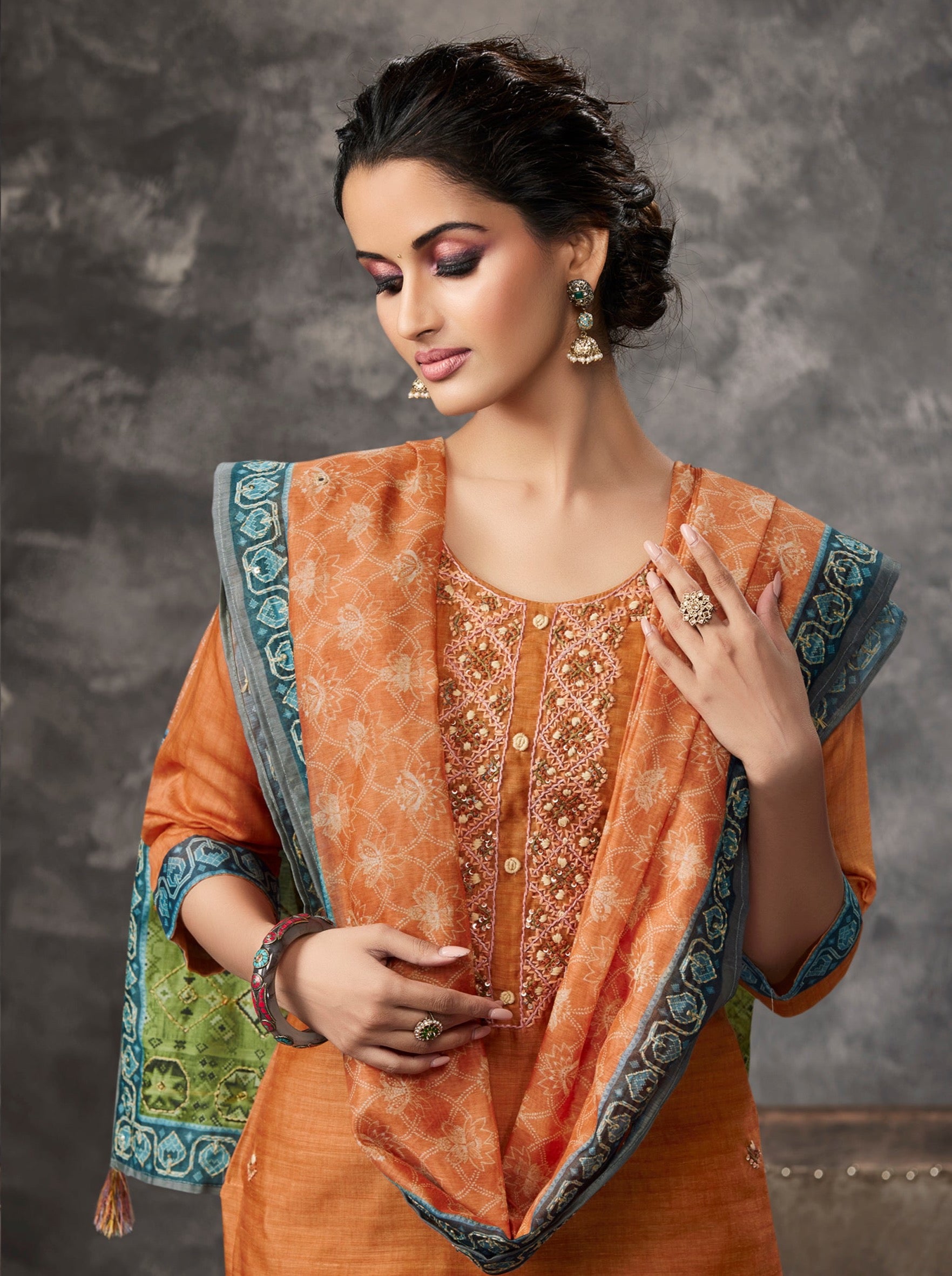 Rust Cotton Straight Suit Set