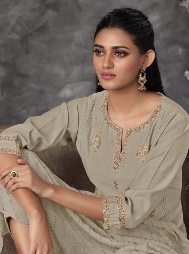 Biscuit Muslin Aline Suit Set - Payal