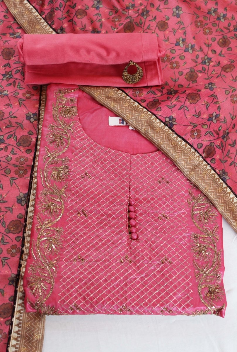 Biscuit Tussar Straight Suit Set - Payal