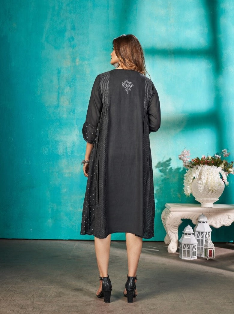 Black A- Line Muslin Kurti - Payal