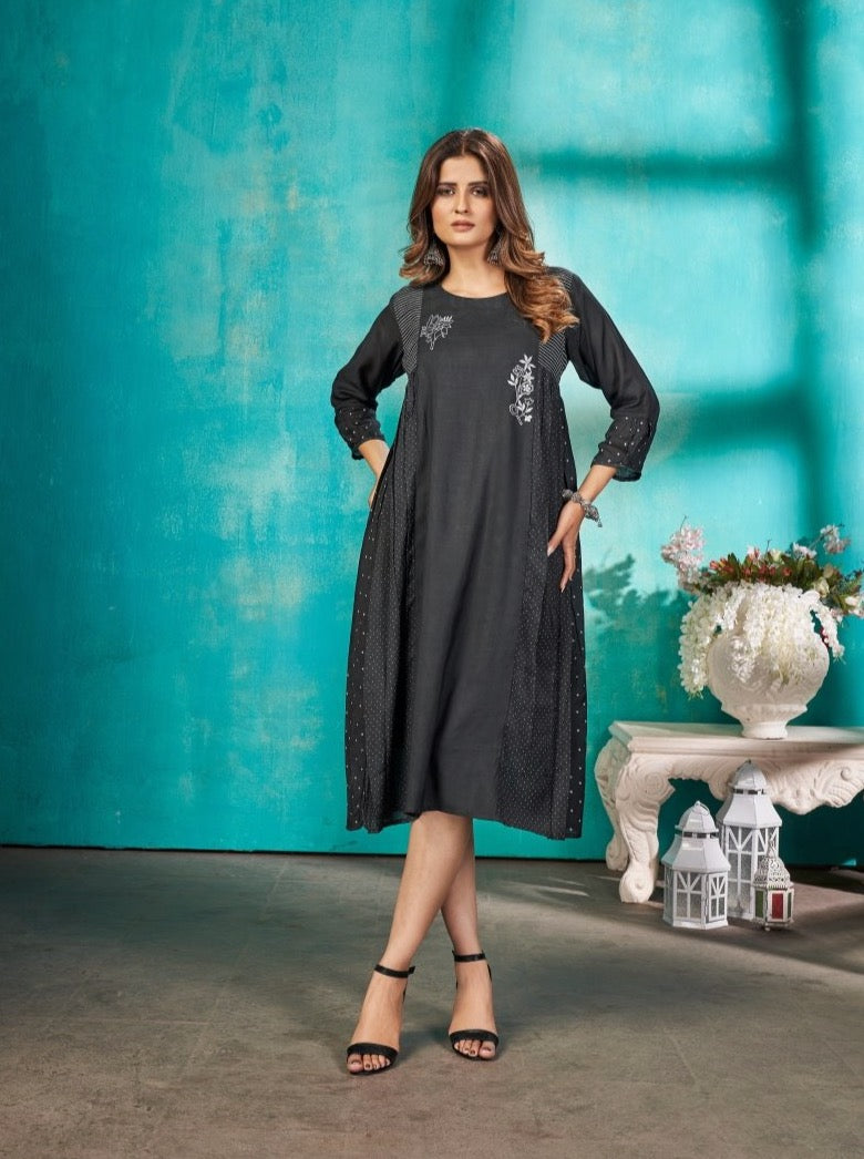 Black A- Line Muslin Kurti - Payal