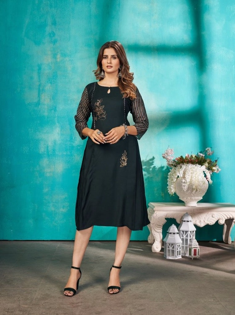 Black cotton Straight cut kurti - Payal