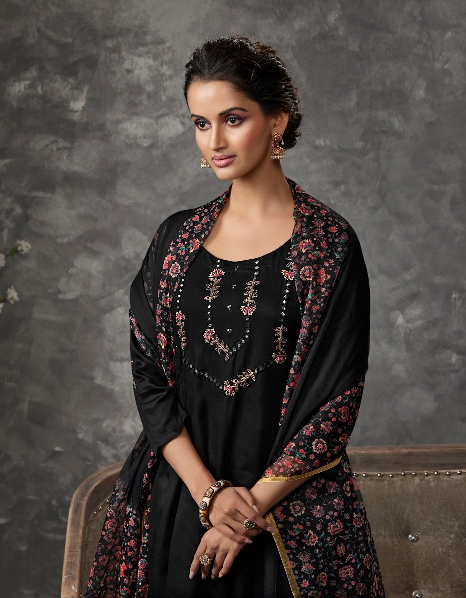 Black Linen Flair Suit Set - Payal