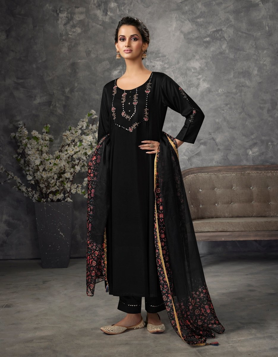 Black Linen Flair Suit Set - Payal
