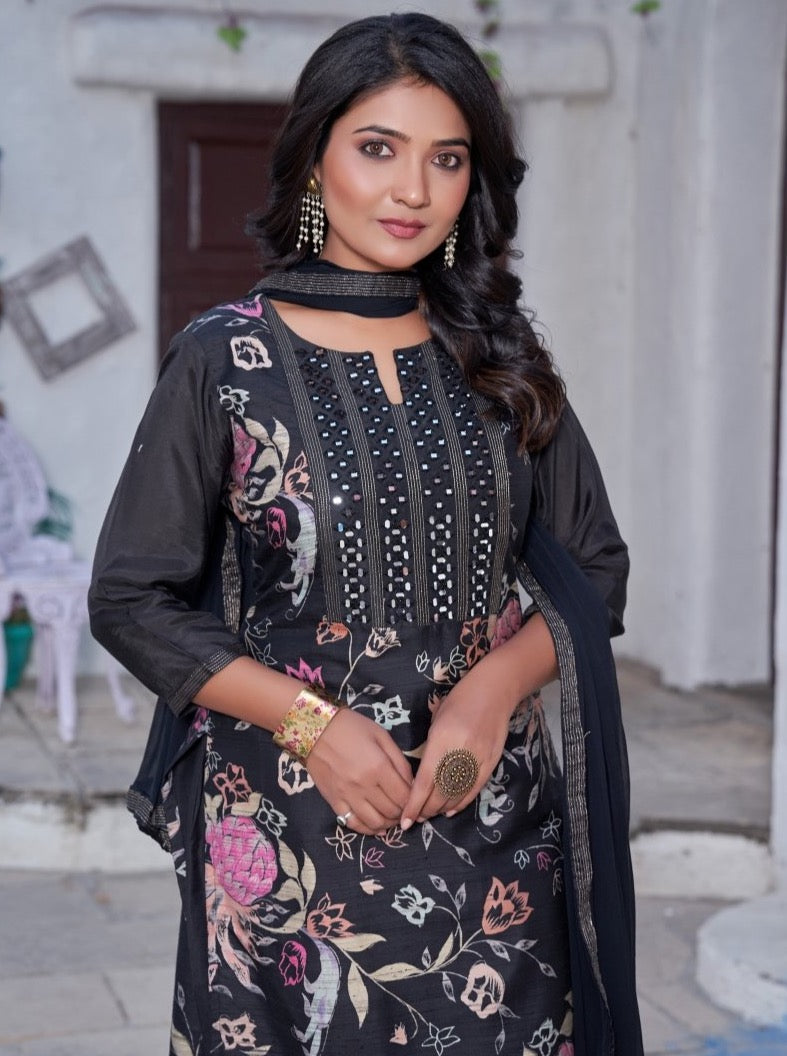 Black Linen Straight Suit Set - Payal