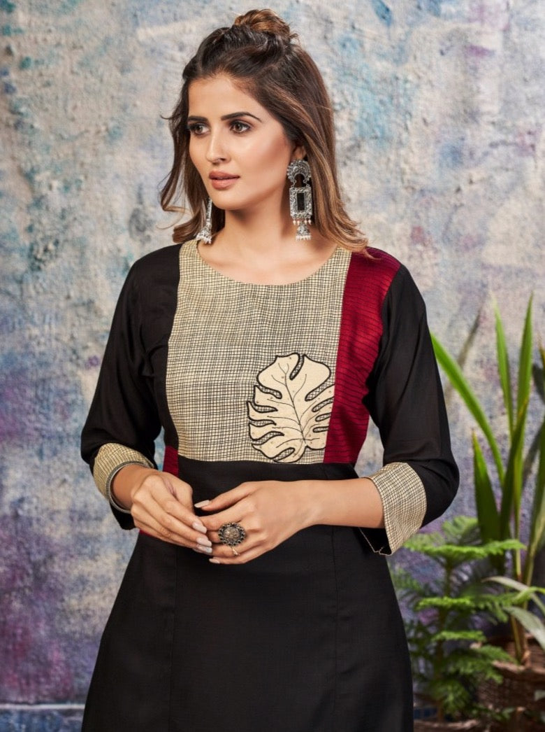 Black Silk A-Line Kurti - Payal