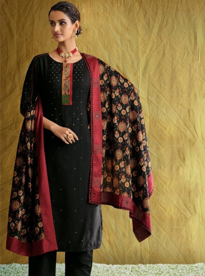 Black Straight Cut Festive Suit Set - Payal