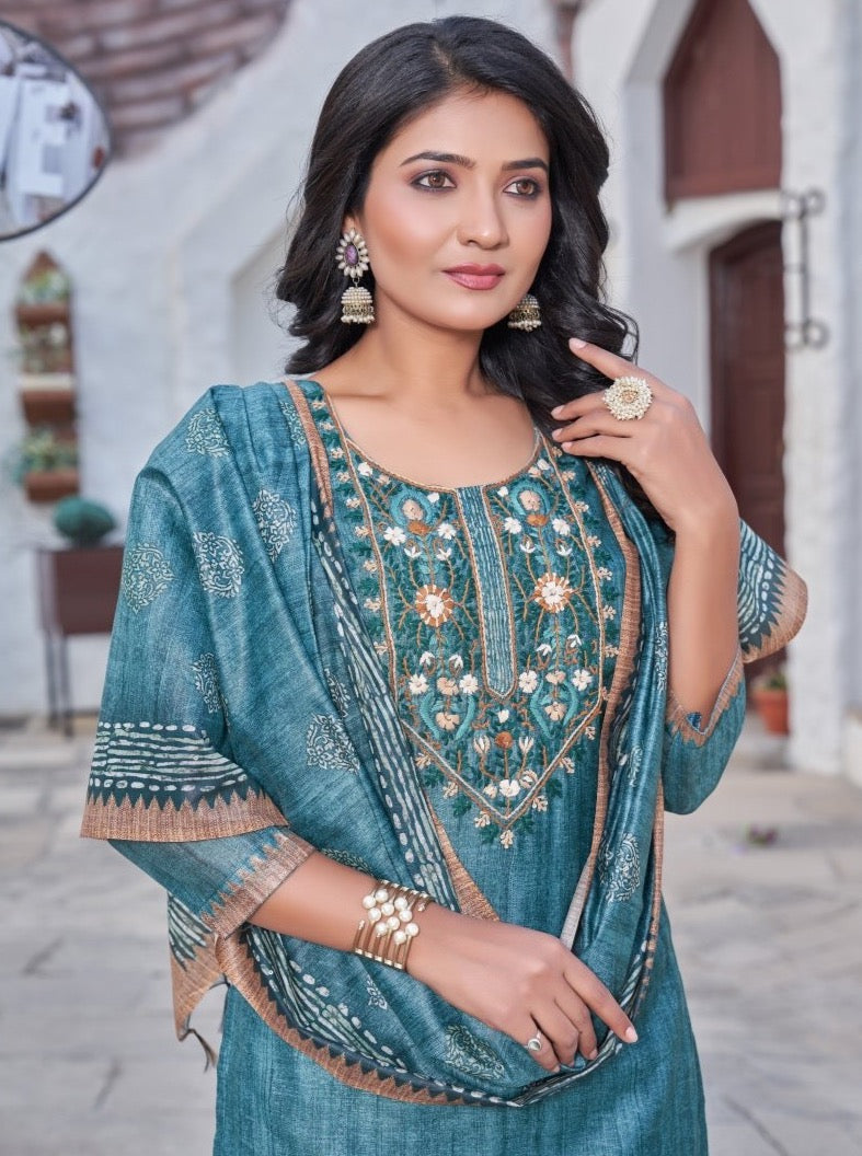 Blue Chanderi Straight Suit Set - Payal