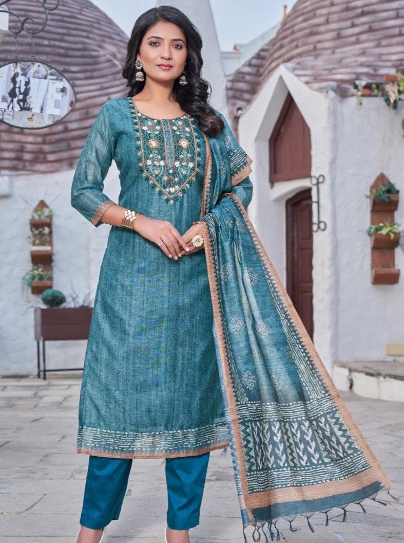 Blue Chanderi Straight Suit Set - Payal