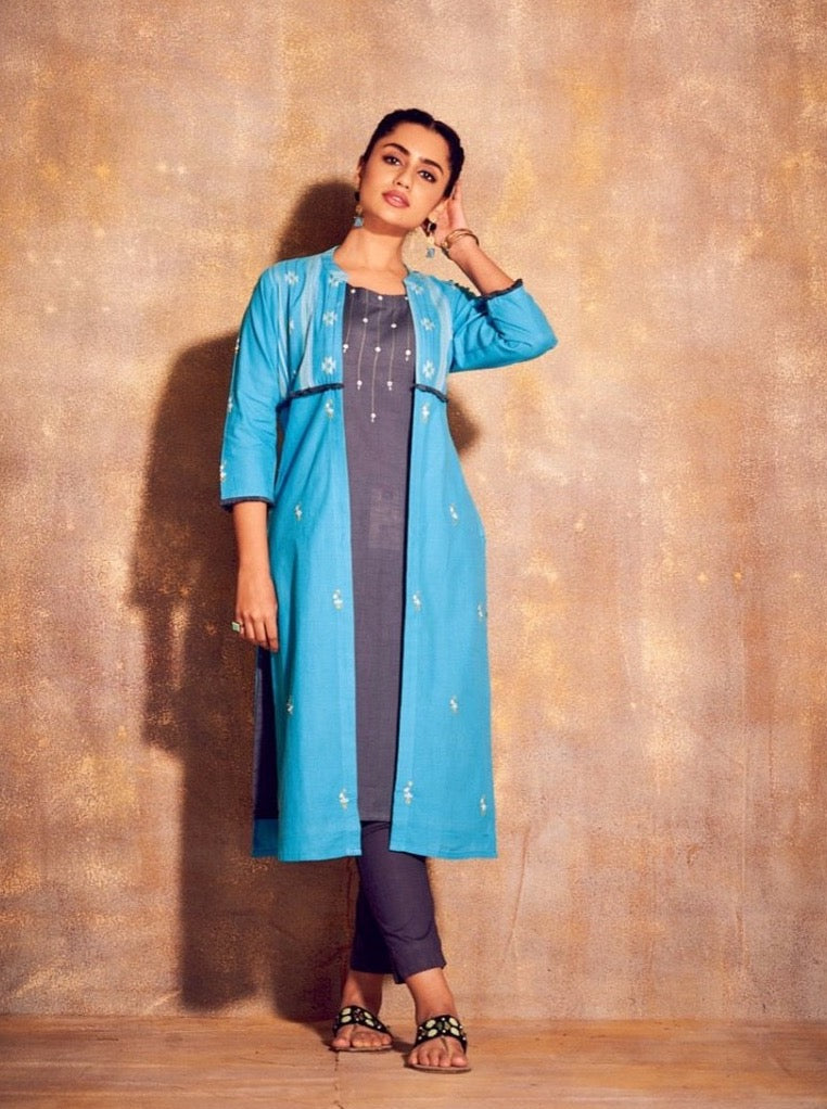 Blue Cotton Jacket Kurti - Payal
