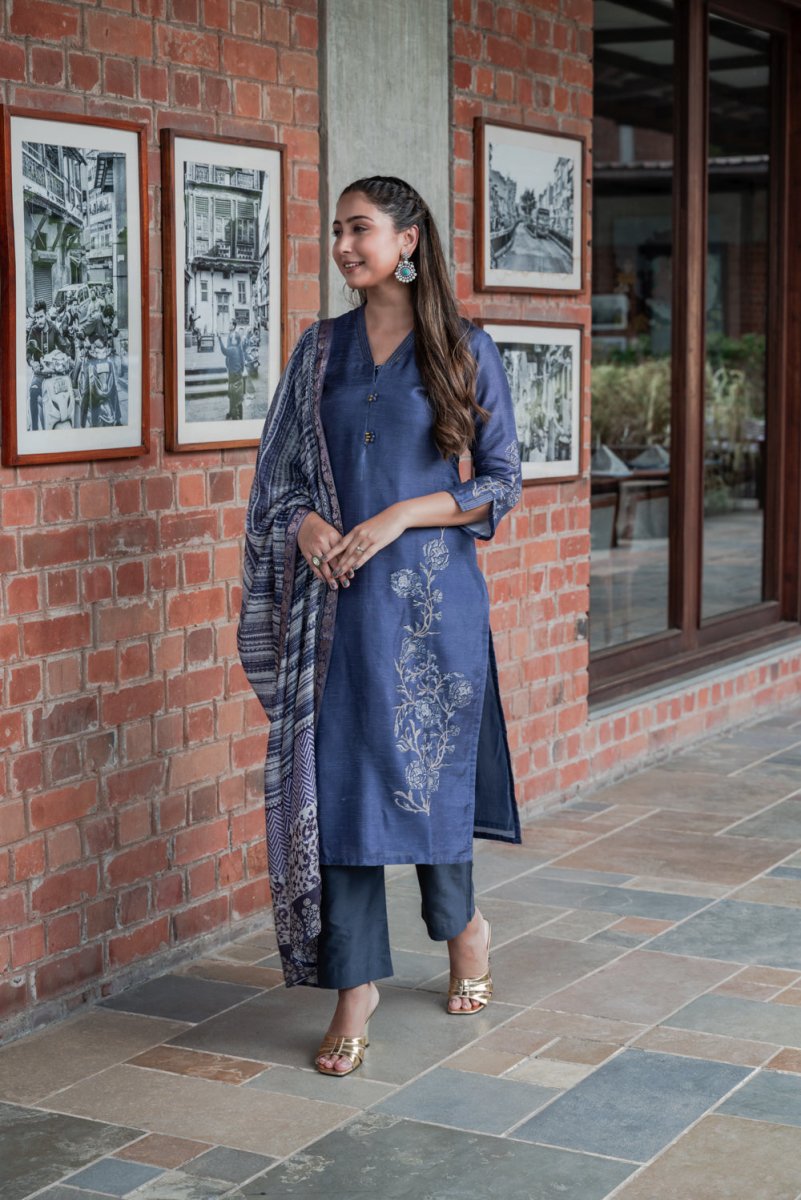 Blue Dola Silk Suit Set - Payal