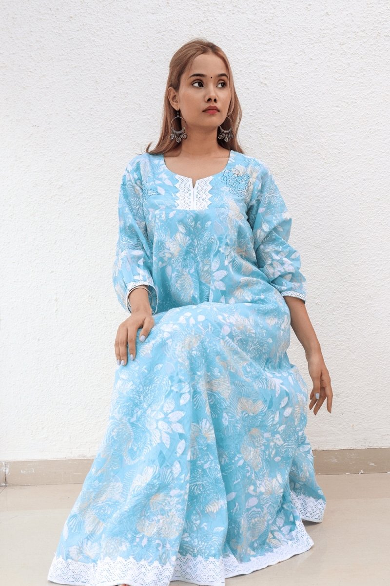 Blue flared aline long Kurti - Payal