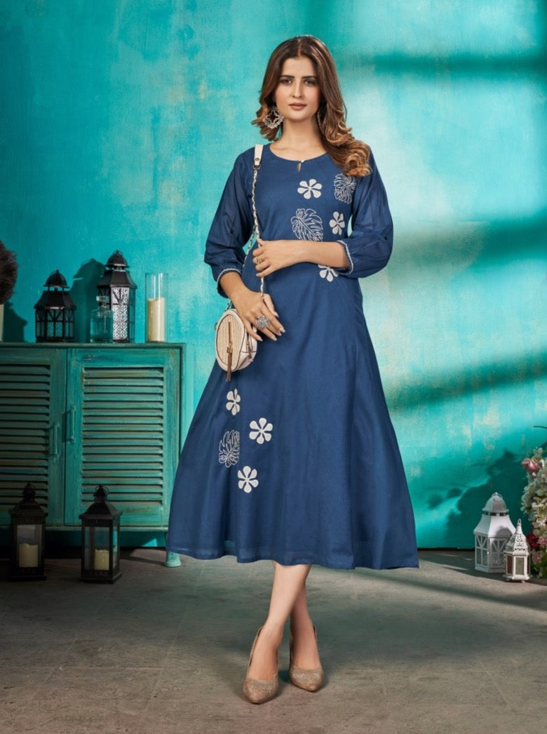 Blue Mal Cotton Flared Kurti - Payal