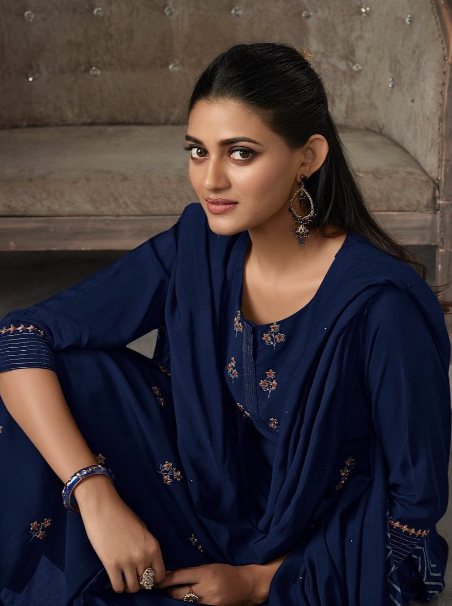 Blue Muslin Aline Suit Set - Payal