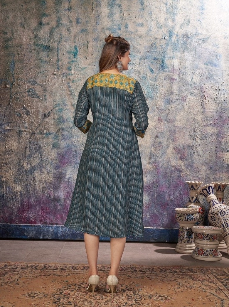 Blue Muslin Casual A-Line Kurta Dress - Payal