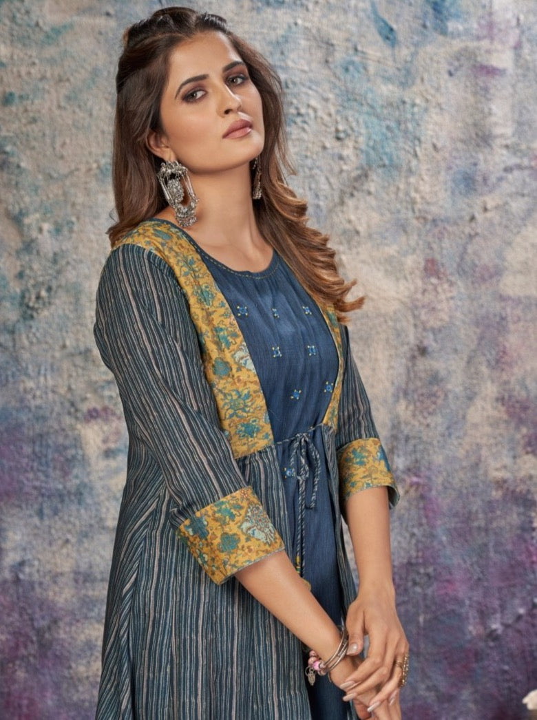 Blue Muslin Casual A-Line Kurta Dress - Payal