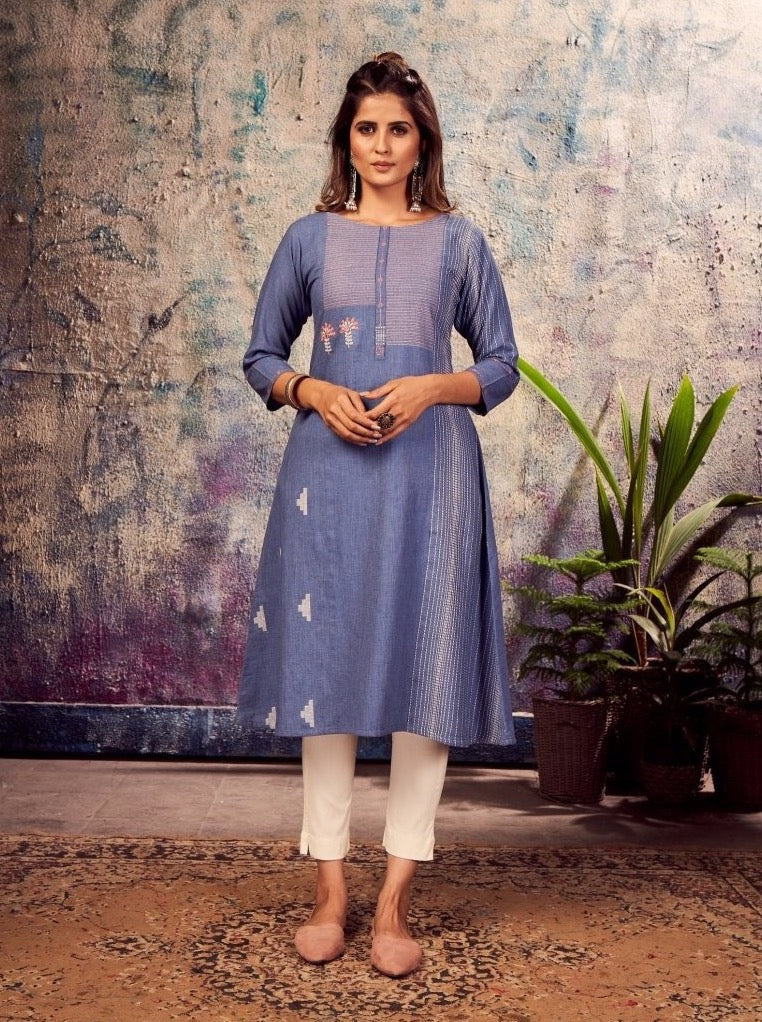 Blue South Cotton Aline Kurti - Payal