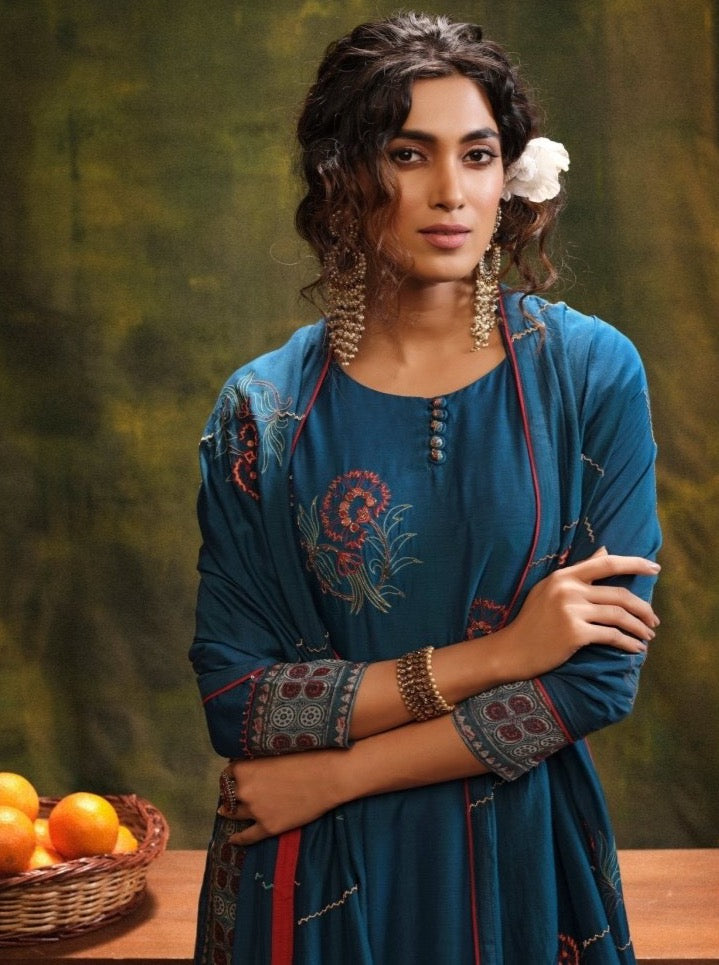 Blue Straight Cut Festive Suit Set - Payal