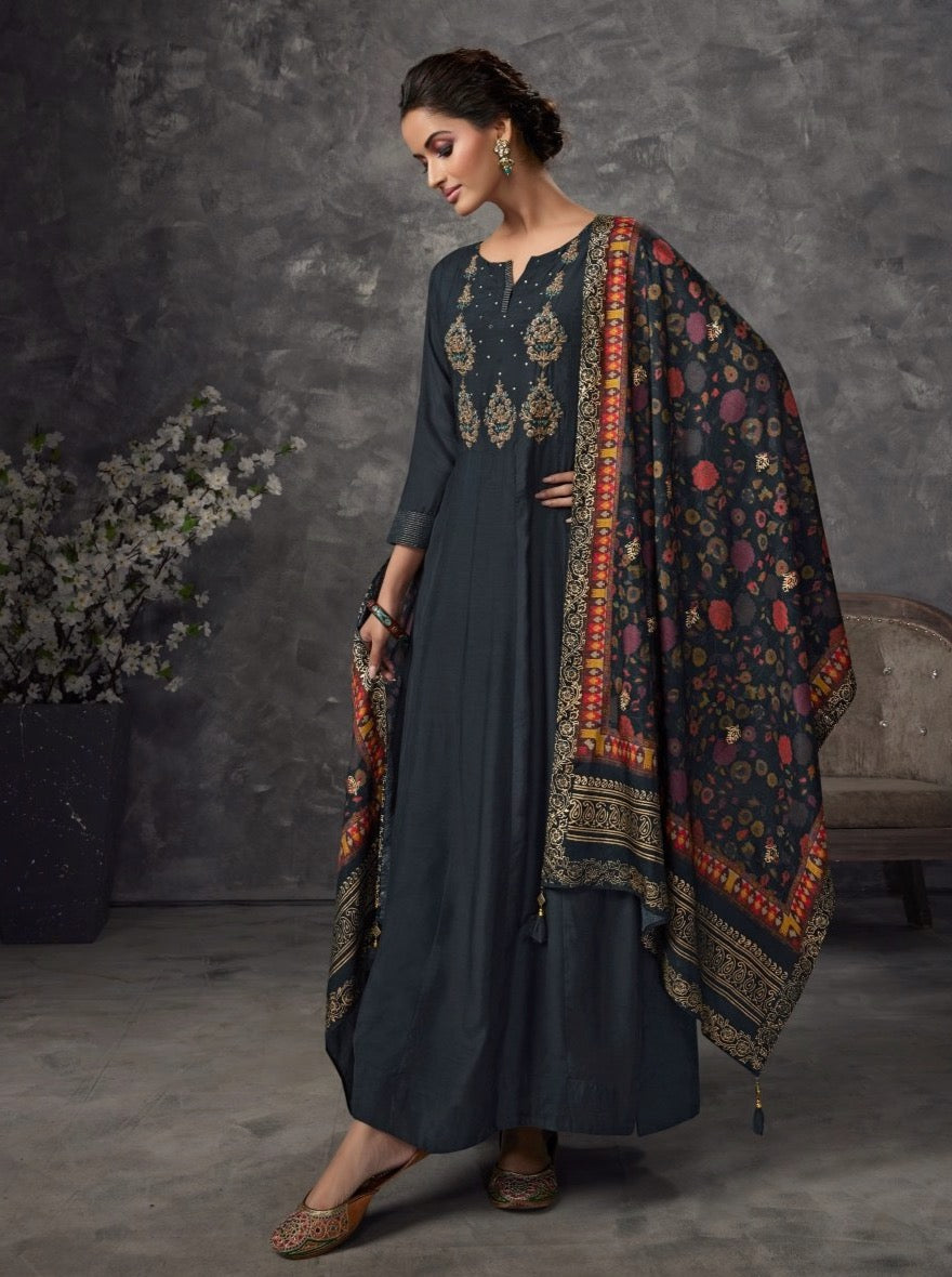 Bottle Green Muslin Flair Suit Set - Payal