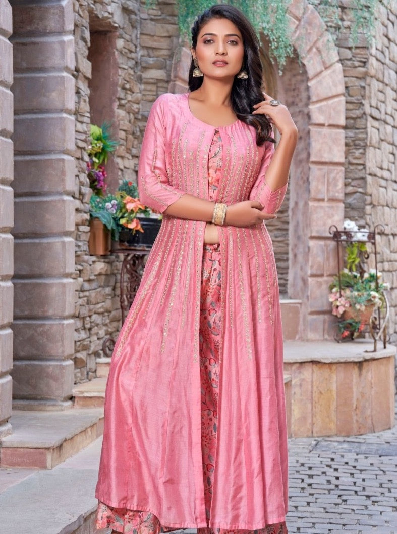 Carrot Muslin Crop-Top With Separate Jacket Set - Payal