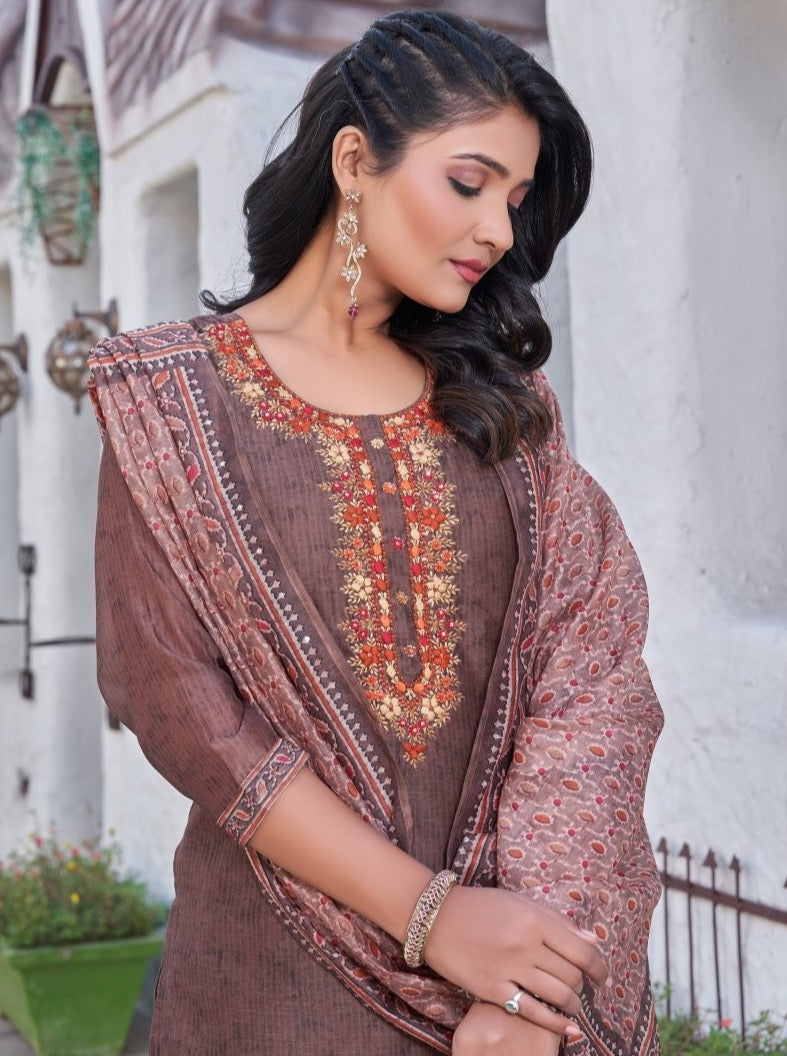 Coffee Chanderi Straight Suit Set - Payal