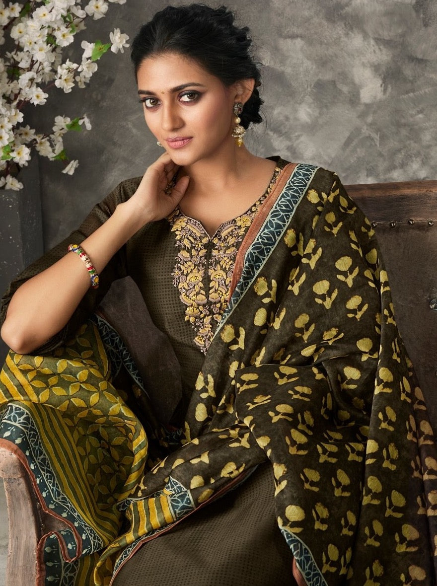 Coffee Cotton Straight Suit Set - Payal