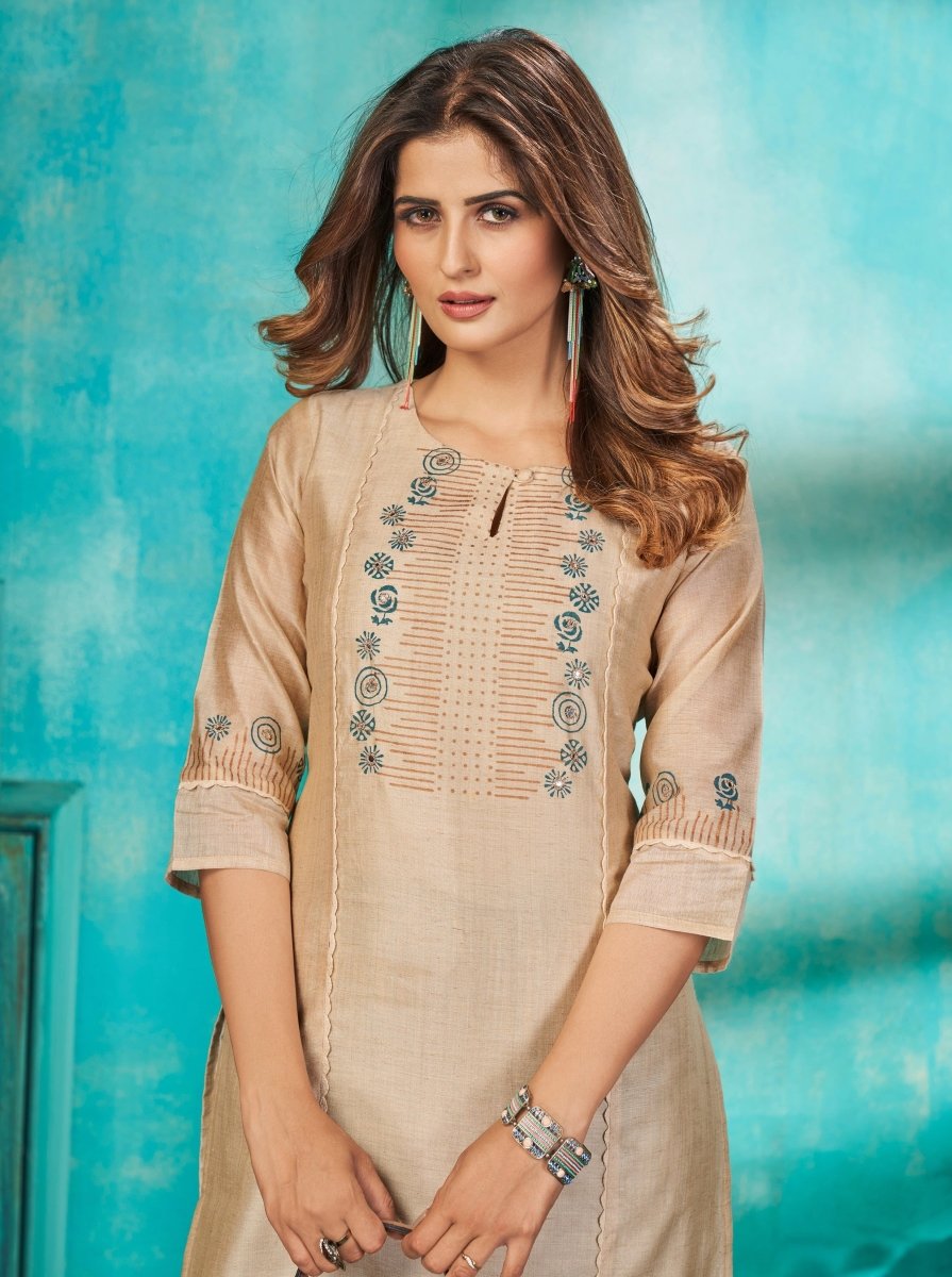 Cream Cotton Aline Kurta Set - Payal