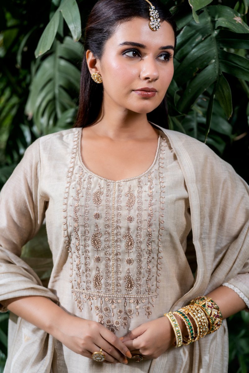 Cream Cotton Silk Suit Set - Payal