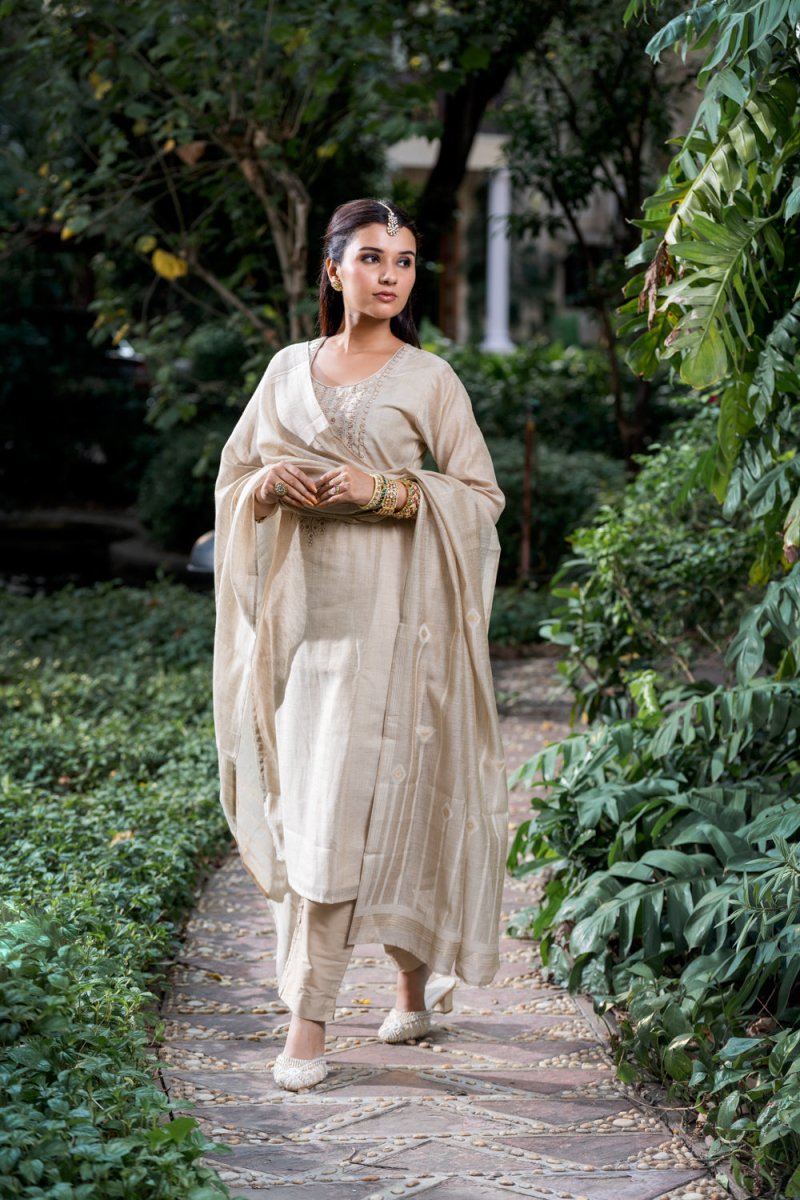 Cream Cotton Silk Suit Set - Payal