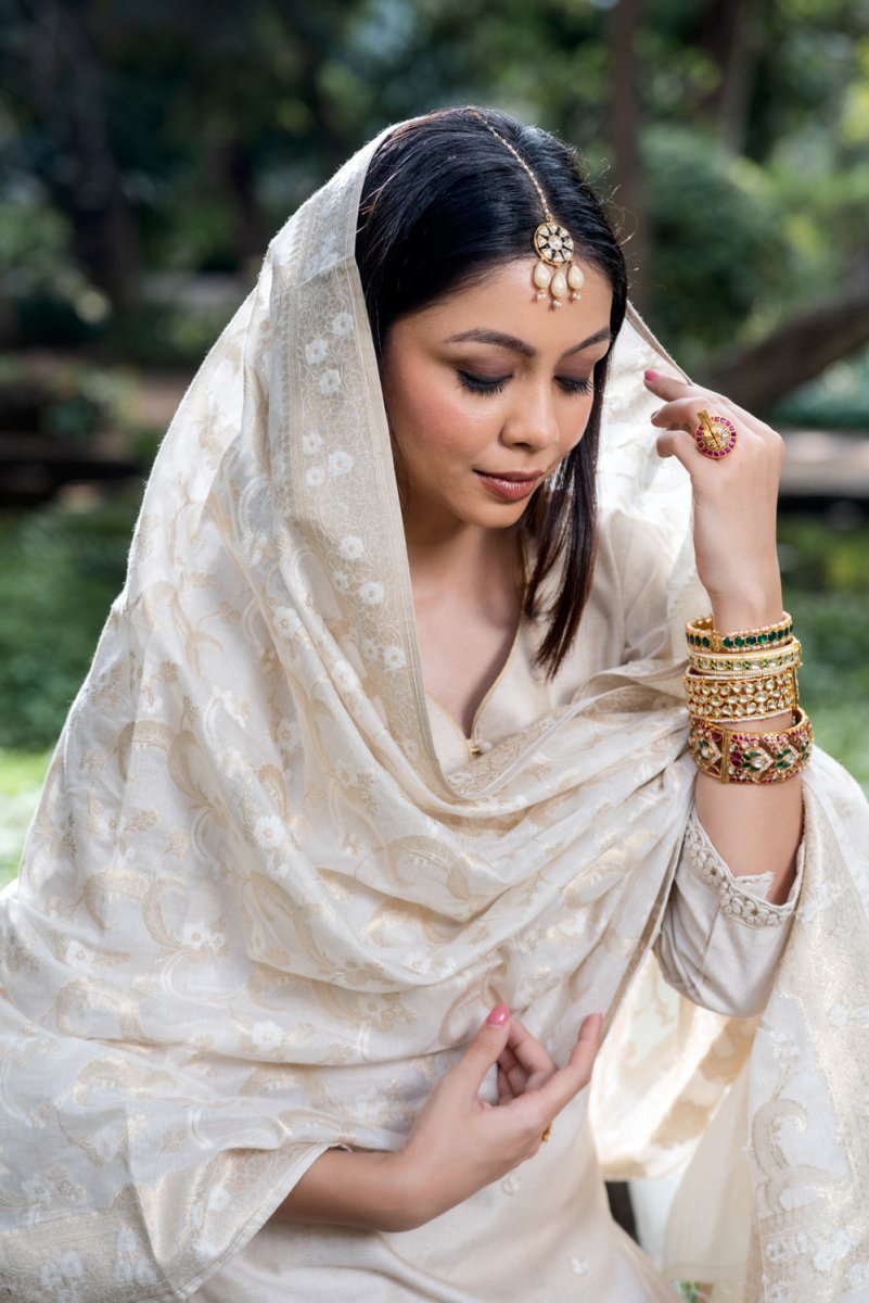 Cream Khadi Silk Suit Set - Payal