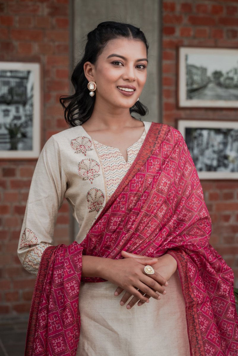 Cream Silk Festive Suit Set - Payal