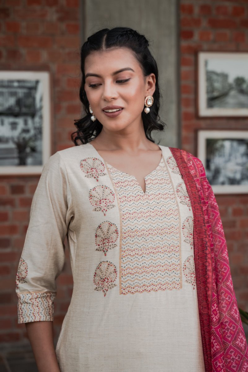 Cream Silk Festive Suit Set - Payal