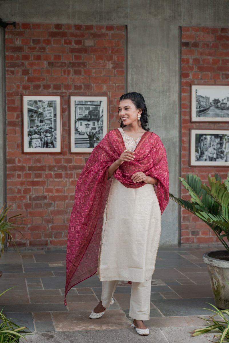 Cream Silk Festive Suit Set - Payal