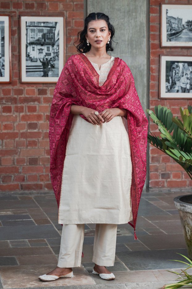 Cream Silk Festive Suit Set - Payal