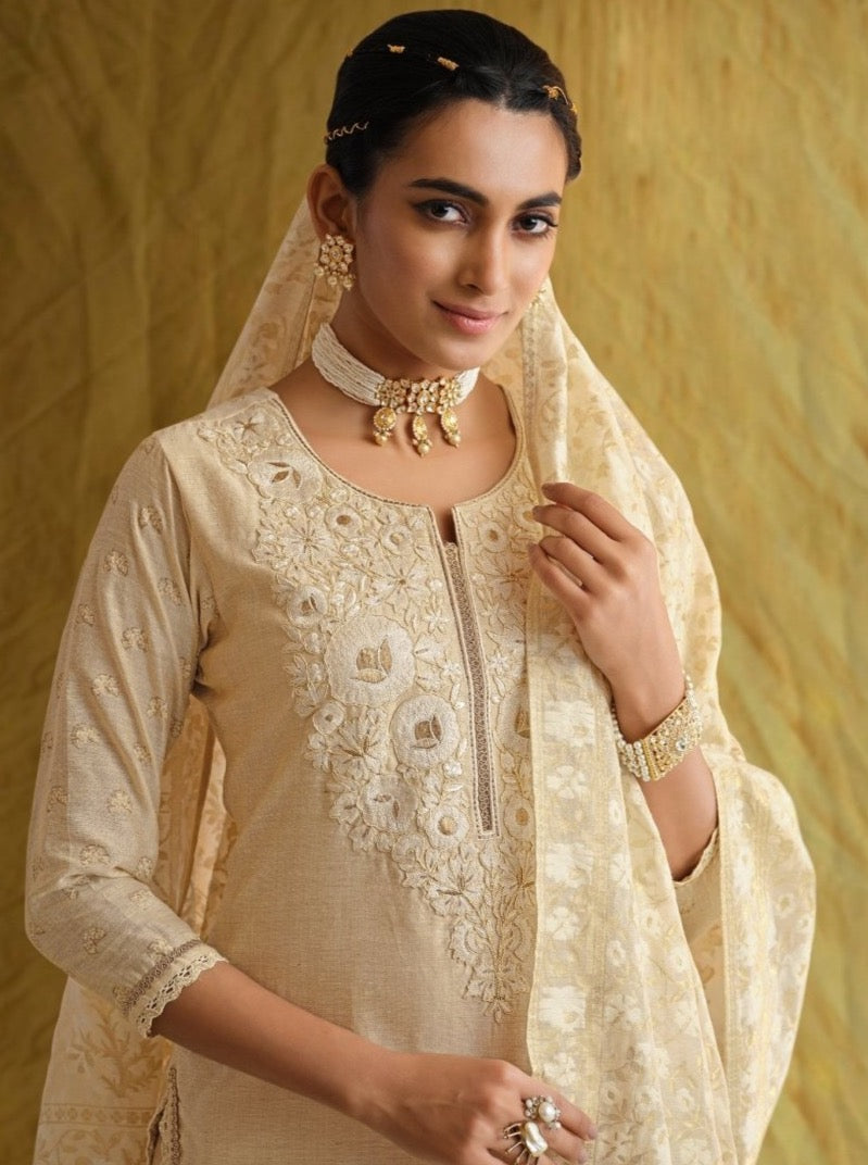 Cream straight cut festive suit set - Payal