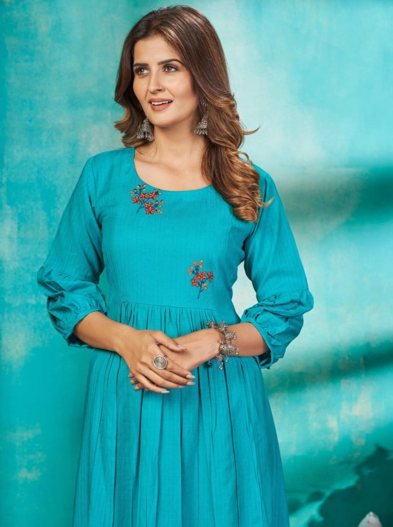 Firozi Cotton Aline Kurti - Payal