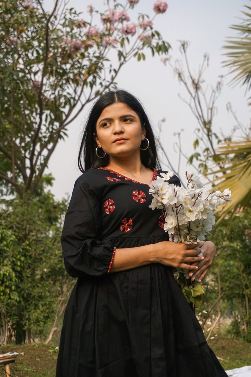 Floral Embroidered Pleated Kurti Dress - Payal