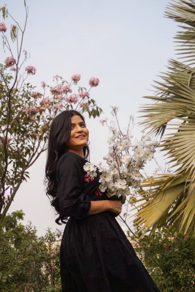 Floral Embroidered Pleated Kurti Dress - Payal