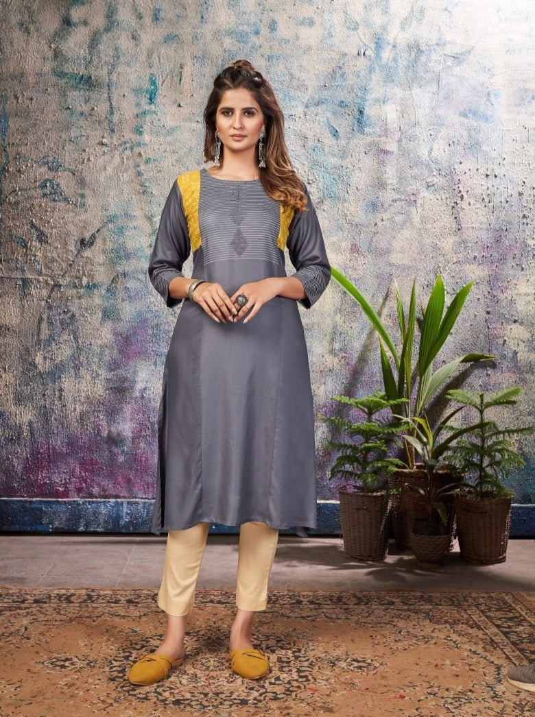 Gray Rayon A-Line Casual Kurti - Payal