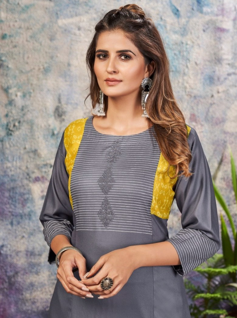 Gray Rayon A-Line Casual Kurti - Payal