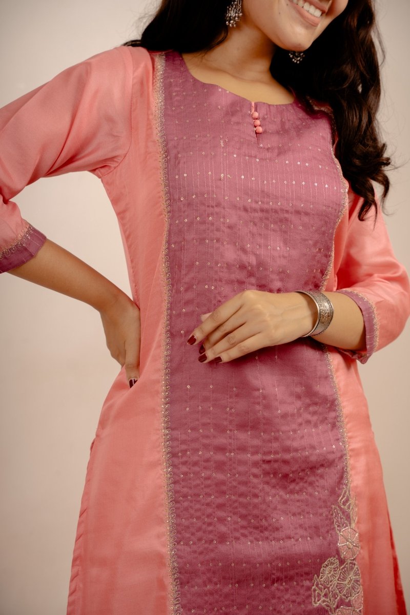 Green Linen Satin Aline Suit Set - Payal