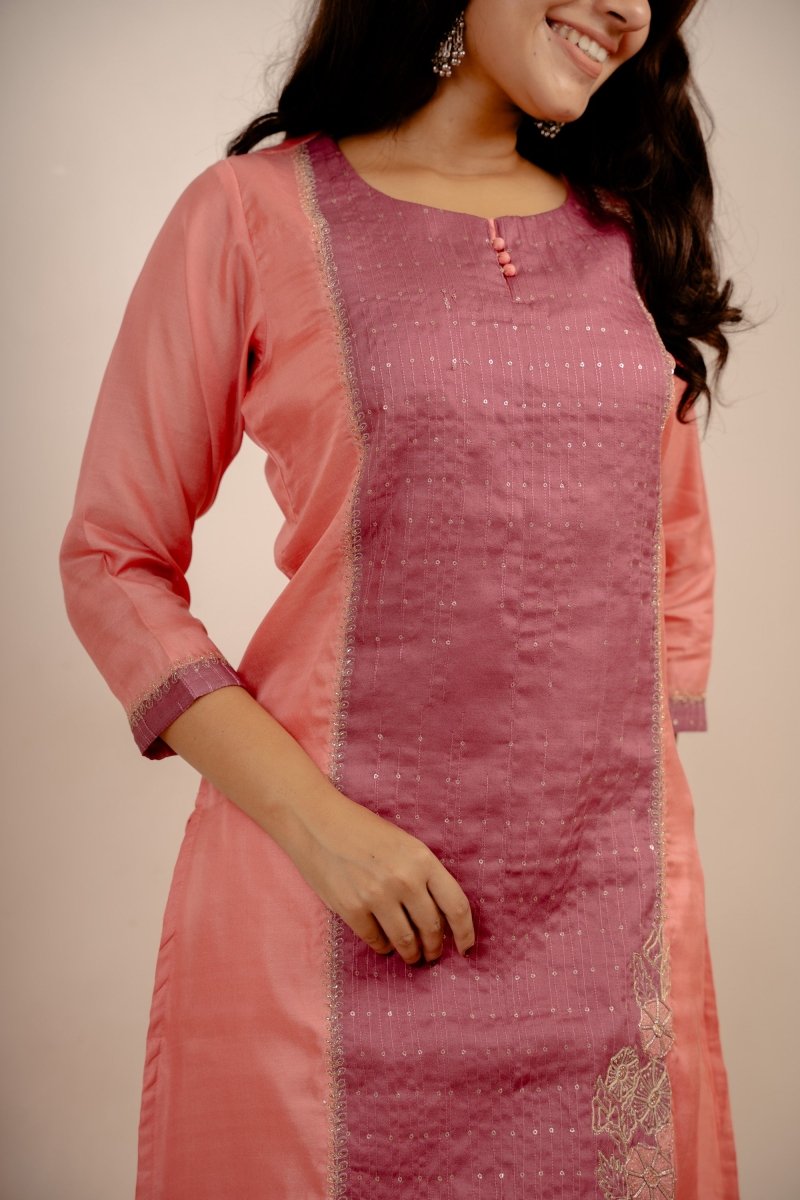 Green Linen Satin Aline Suit Set - Payal