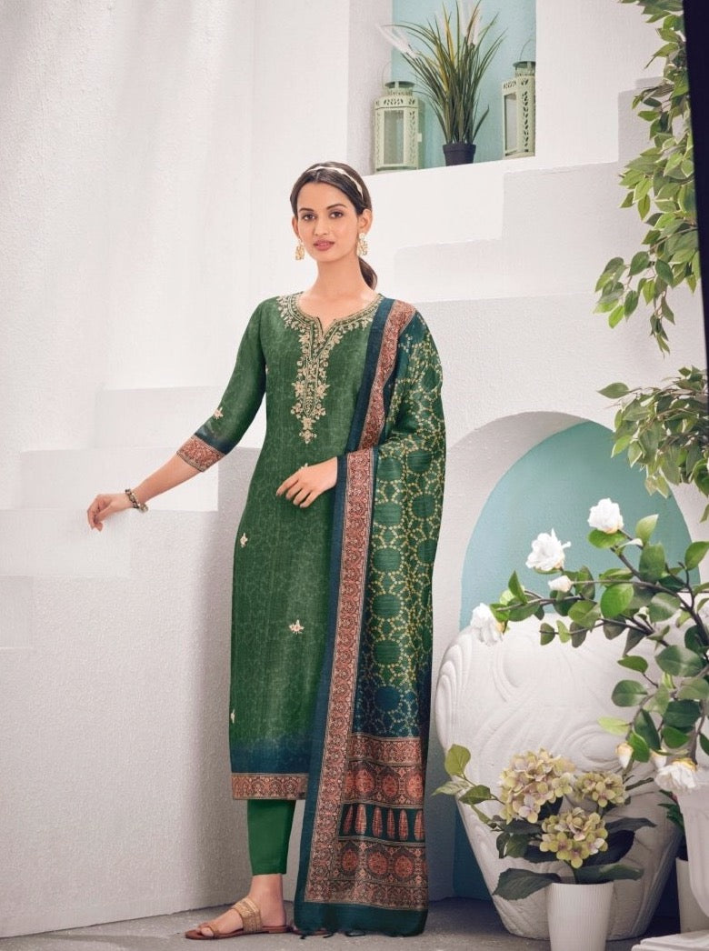 Green Straight Cut Festive Suit Set - Payal