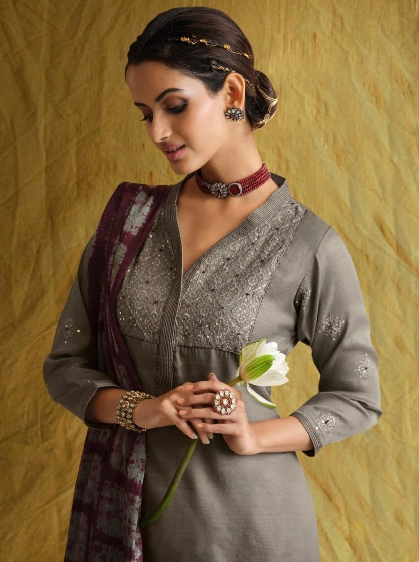 Grey Aline Festive Suit Set - Payal