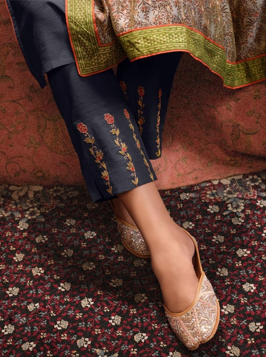 Grey Chanderi Straight Cut Suit Set - Payal