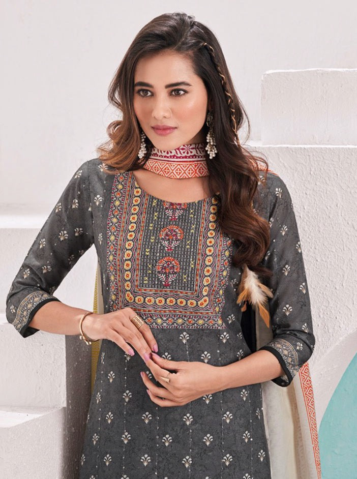 Grey Printed Suit Set - Payal