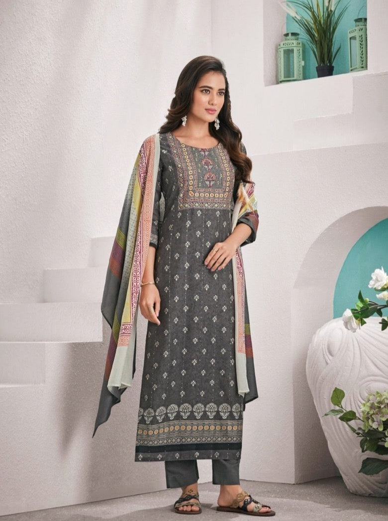 Grey Printed Suit Set - Payal