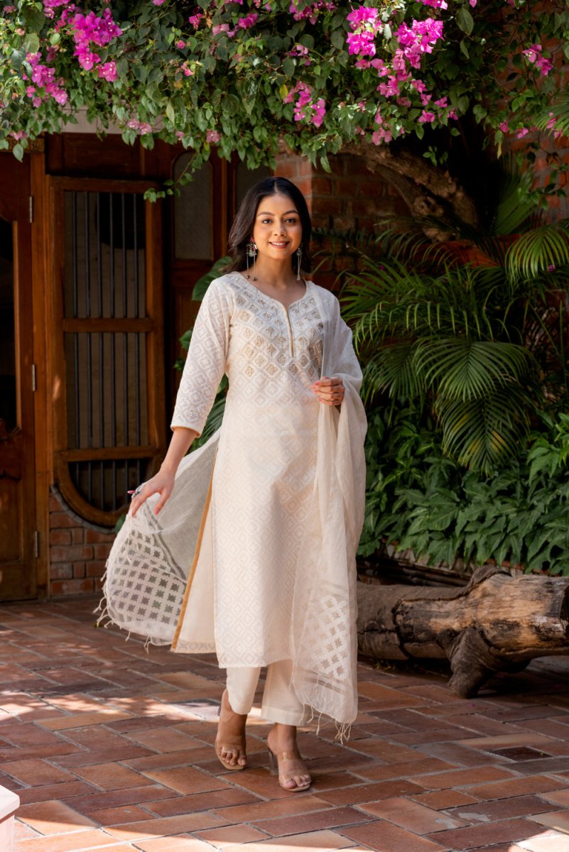 Katan Weave Handloom Cotton Suit Set - Payal